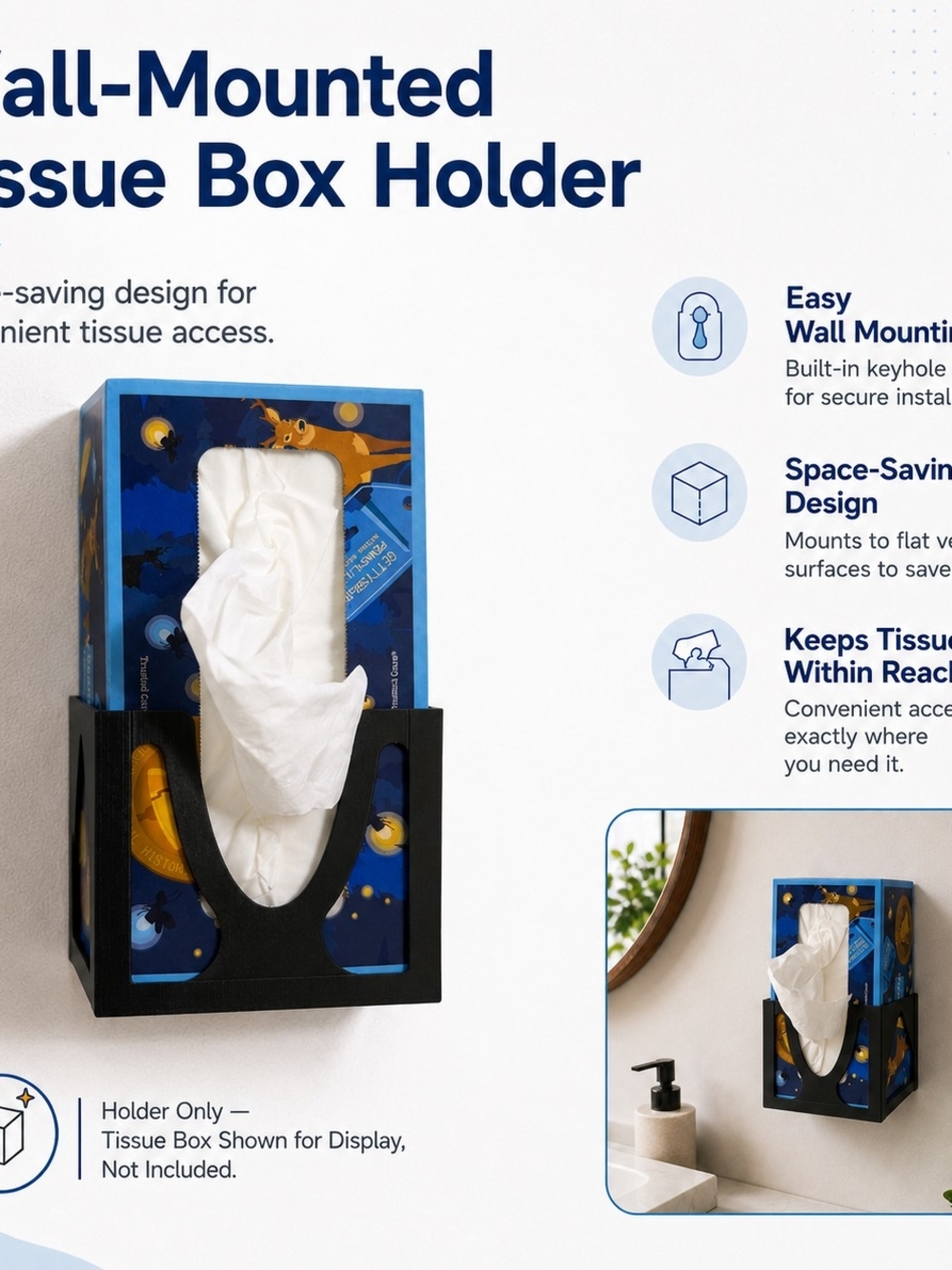 XL Family Size Wall-Mounted Box Holder for Brand Specific Tissues 200-230 count